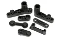 A set of black plastic steering components for HPI Baja RC vehicles, including steering arms and linkage parts.