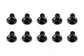 Ten black metal button head screws with hex drive sockets arranged in two rows of five against a white background.