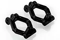 Two black plastic RC steering hub carriers (C-hubs) shown from an elevated angle on a white background.