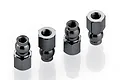 Four black metal ball studs for RC cars arranged in a row against a white background.