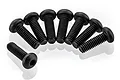 Eight black button head RC screws arranged in a semi-circle on a white background.