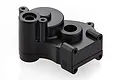 A black plastic HSP gearbox case for an RC vehicle, shown from a high-angle studio perspective against a white background.