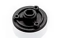 A black plastic HSP main gear mount spare part for RC vehicles, featuring a circular design with three mounting holes and a central shaft opening.