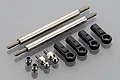 HSP RC upper link set including two metal threaded rods, four black plastic rod ends, two ball studs, and two ball inserts on a grey background.