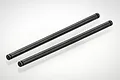 Two black metal suspension arm pins for RC cars, shown against a plain white background.