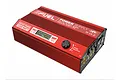 SkyRC eFuel 1200W 50A DC power supply in a red metal casing with an LCD screen and voltage adjustment dial.