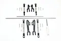 GPM Racing stainless steel sway bar kit including bars, black aluminum arms, turnbuckles, screws, and a small drill bit on a white background.