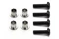 A set of four silver metal flanged bushings and four black metal machine screws for HPI Sprint 2 RC cars.