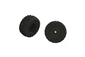 Two black dBoots Fireteam RC wheels with aggressive tread patterns, shown from front and angled views against a white background.