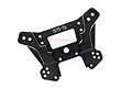 A black anodized aluminium front shock tower for an RC car, featuring multiple mounting holes and 7075-T6 branding.