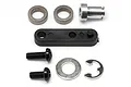 HPI Racing Sprint 2 front belt tensioner set components including a black plastic arm, metal spacers, screws, a washer, and an E-clip on a white background.