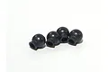Four small black ball-end connectors for RC suspension linkages arranged on a white background.