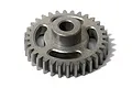 A single HPI Racing 32T steel drive gear for RC vehicles, featuring a central hub and three weight-reduction cutouts, shown on a white background.