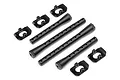 HPI Racing body post set including four black plastic body posts and four mounting brackets on a white background.