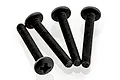 Four black button head screws with Phillips drive heads arranged on a white background.