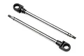 Two HPI Racing shock shafts with black plastic rod ends on a white background.