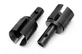Two black metal differential outdrive cups for HPI Baja RC vehicles, shown against a white background.