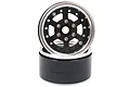 Two 1.9-inch RC beadlock rims with a black carbon fiber-style six-spoke face and silver outer rings, stacked vertically against a white background.