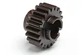A dark brown 20-tooth heavy-duty pinion gear for an RC car, shown from a three-quarter angle on a white background.