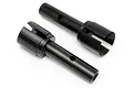 Two black metal drive axles for HPI Baja RC vehicles, shown from a high angle against a white background.