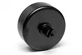 A black steel clutch bell for an HPI Baja RC car, shown from a side-angle view against a white background.