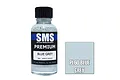 A 30ml bottle of SMS Premium Blue Grey acrylic lacquer paint with a black cap and a color swatch square next to it.