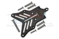 GPM Racing black aluminium rear skid plate with mounting screws on a white background.