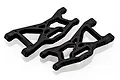 Two black plastic front lower suspension arms for an HSP RC car, shown from an angled top-down perspective on a white background.