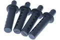 Four black plastic RC car body posts arranged in a row against a white background.