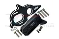 GPM Racing black aluminium centre gearbox and motor mount set with included screws and washers on a white background.