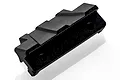 A black plastic front bumper brace for an HSP RC car, featuring a textured surface and two mounting holes.