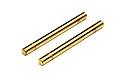 Two gold-coloured titanium nitride coated suspension arm pins for HPI RC vehicles, shown against a white background.