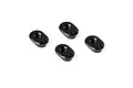 Four black aluminium caster bushings for XRAY X4 RC cars, each featuring two small identification dots.