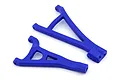 Two blue heavy-duty suspension arms for a Traxxas E-Revo 2.0 RC car, shown against a plain white background.