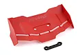 A red Traxxas RC rear wing with a separate black mounting bracket on a white background.