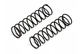 Two black metal coil springs for RC car shocks, featuring a small red paint mark on one end of each spring.