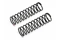Two black metal RC shock springs with pink identification markings on one end, isolated on a white background.