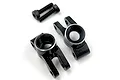 Two black aluminium rear hubs for Kyosho Mini-Z with two matching black screws on a white background.