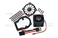 GPM Racing 40x40mm black motor cooling fan kit including a fan, metal mount, fan guard, and mounting hardware on a white background.