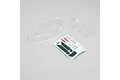 Clear, unpainted polycarbonate body shell and wing for Losi Mini-B RC buggy, including a decal sheet.