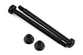Two long black metal suspension pins and two matching black flanged lock nuts for Traxxas Sledge RC car.