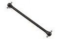 A black Traxxas front center driveshaft for the Sledge RC truck, featuring metal cross pins at both ends against a white background.