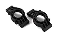 Two black plastic rear hub carriers for a Traxxas RC vehicle, shown from an angled perspective against a white background.