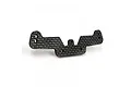 A black carbon fiber rear shock tower for a Kyosho Optima Mid RC car, featuring a woven pattern and multiple mounting holes.