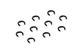 A set of ten small black C-clips arranged on a plain white background.
