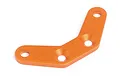 An orange anodized aluminium front upper suspension arm pin brace for an HPI RC car, featuring a V-shape with three mounting holes.