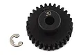 ARRMA 30T pinion gear with a black finish and a small metal E-clip, shown against a white background.