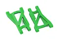Two green Traxxas heavy-duty rear suspension arms for RC vehicles, shown from an angled top-down perspective on a white background.
