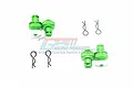Four green anodized aluminium magnetic body posts and four metal R-clips arranged on a white background with a GPM Racing logo watermark.