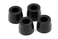 Four black rubber shock bump stops for HPI Savage RC cars arranged on a white background.